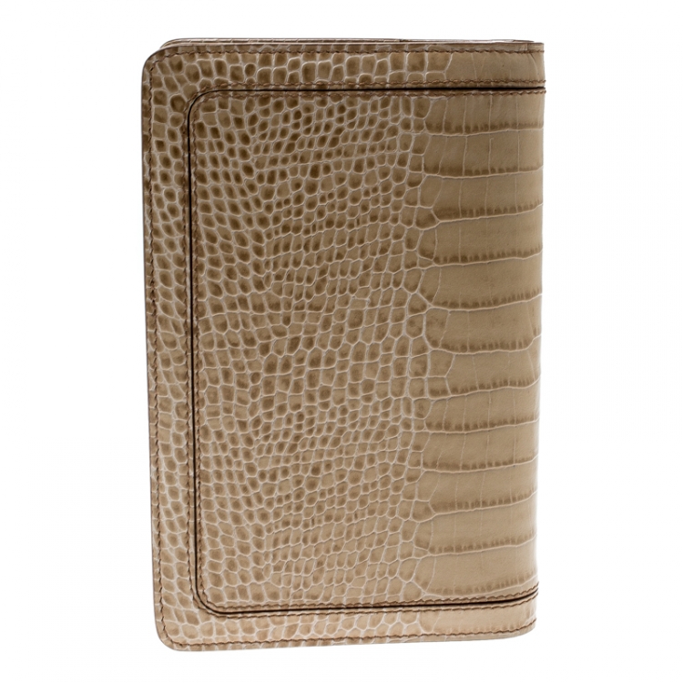 Pre Owned Montblanc Beige Sand Lizard Embossed Leather Small Agenda
