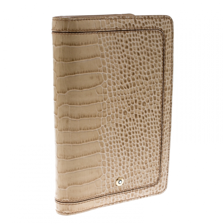 Pre Owned Montblanc Beige Sand Lizard Embossed Leather Small Agenda
