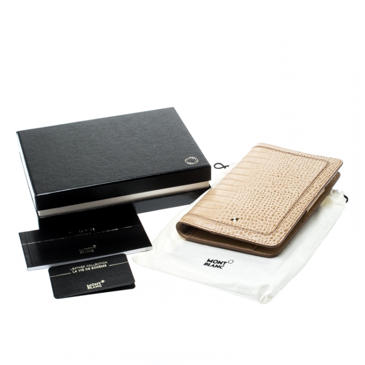 Pre Owned Montblanc Beige Sand Lizard Embossed Leather Small Agenda