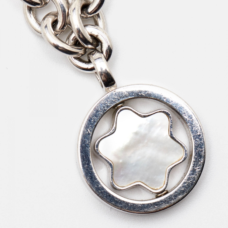 Pre Owned Montblanc Star Signet Mother Of Pearl Silver Pendant Necklace