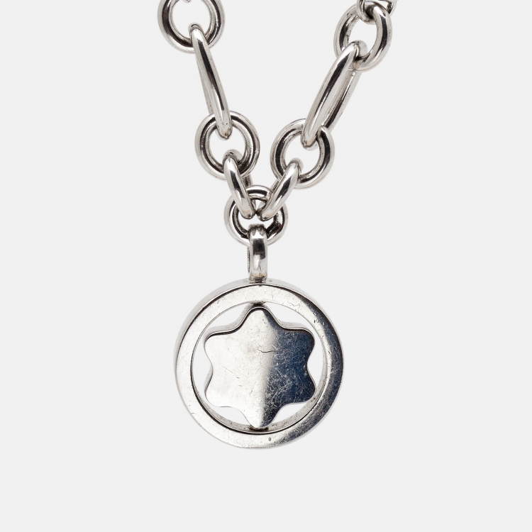 Pre Owned Montblanc Star Signet Mother Of Pearl Silver Pendant Necklace