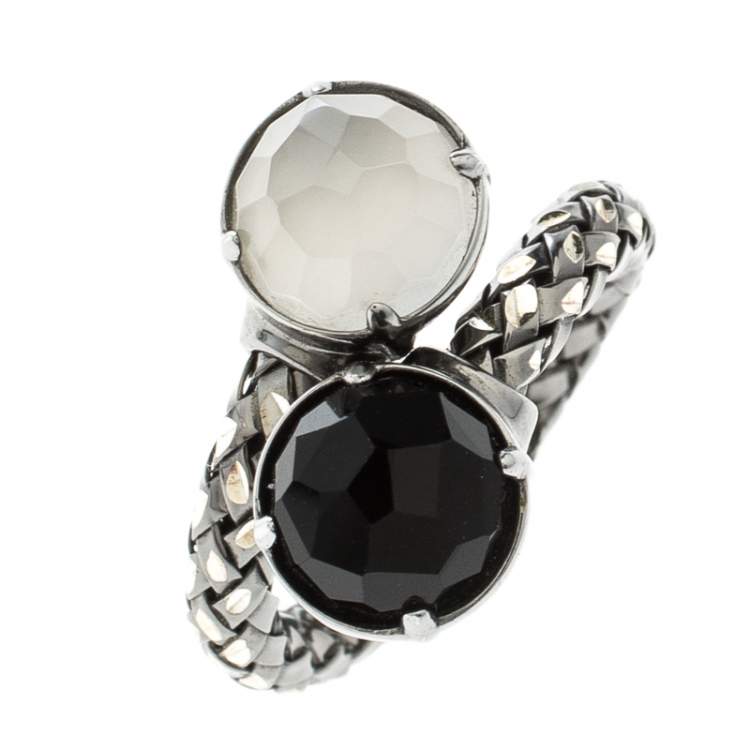 Pre Owned Montblanc Faceted Stones Silver Ring Size 50