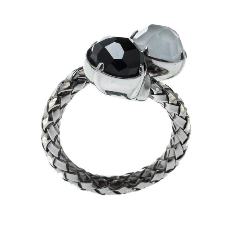 Pre Owned Montblanc Faceted Stones Silver Ring Size 50