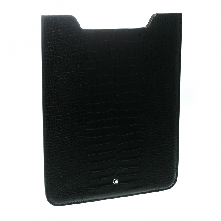 Pre Owned Montblanc Black Croc Embossed Leather iPad Cover