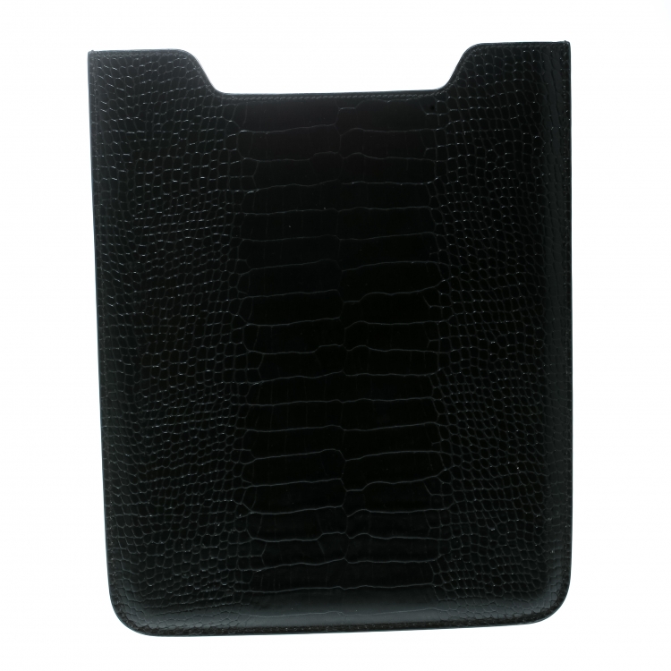 Pre Owned Montblanc Black Croc Embossed Leather iPad Cover