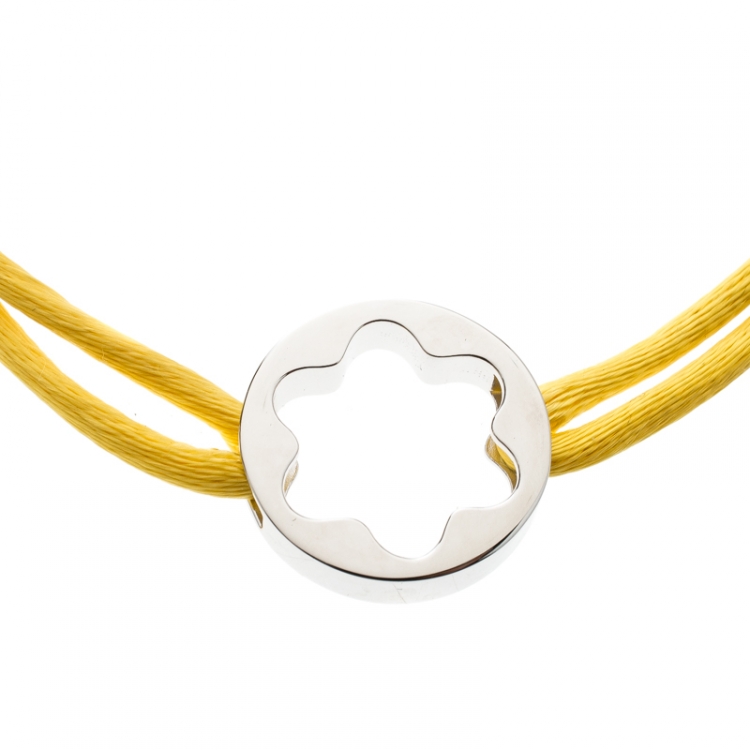 Pre Owned Montblanc Star Collection Yellow Satin Silver Star Bracelet