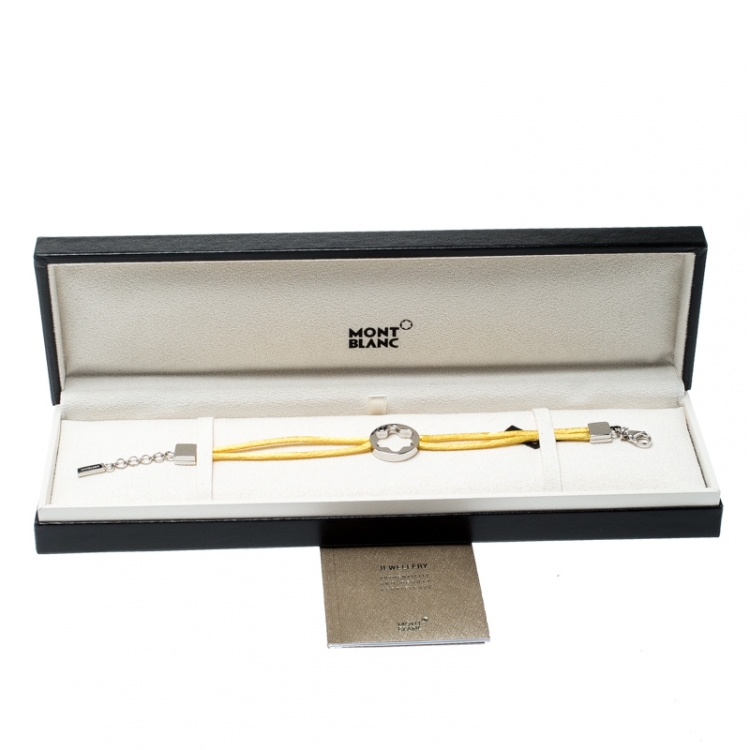Pre Owned Montblanc Star Collection Yellow Satin Silver Star Bracelet