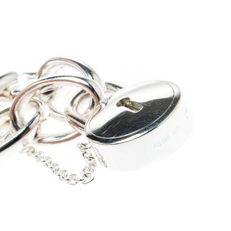 Pre Owned Montblanc Lock & Key Mother of Pearl Silver Chain Link Bracelet