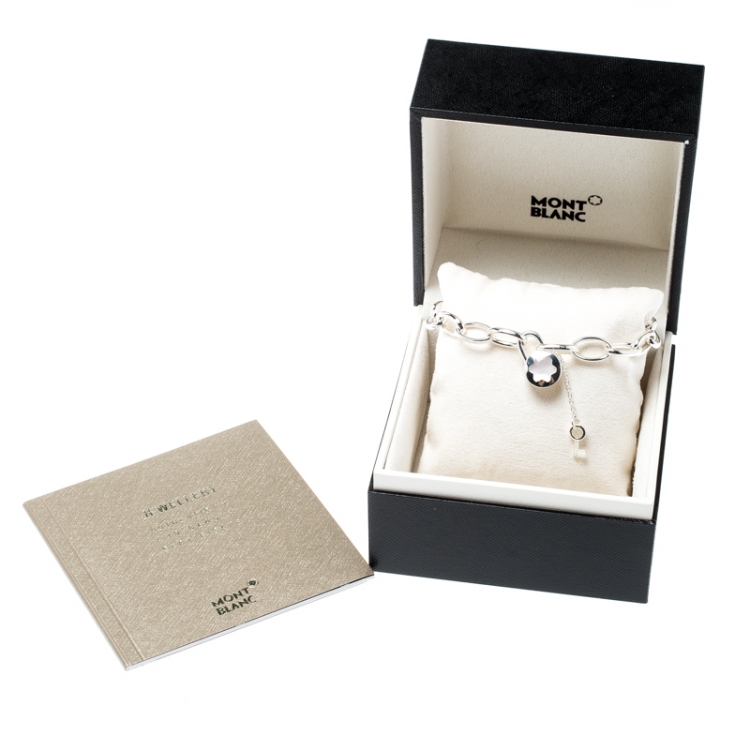 Pre Owned Montblanc Lock & Key Mother of Pearl Silver Chain Link Bracelet