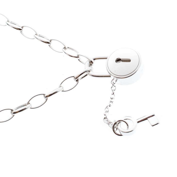 Pre Owned Montblanc Lock & Key Mother of Pearl Silver Chain Link Bracelet