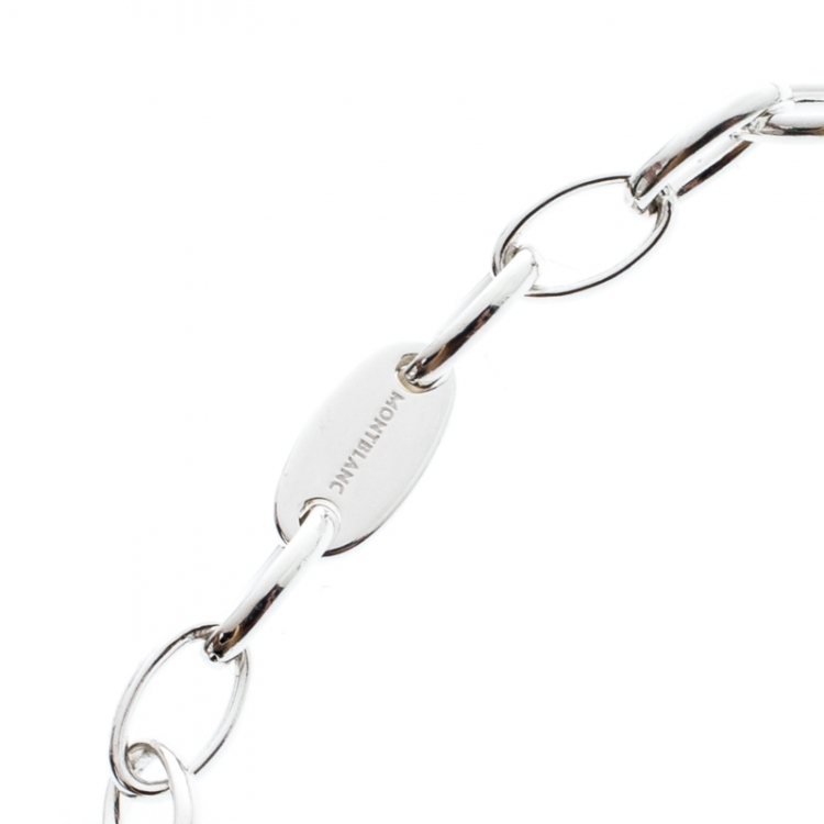 Pre Owned Montblanc Lock & Key Mother of Pearl Silver Chain Link Bracelet