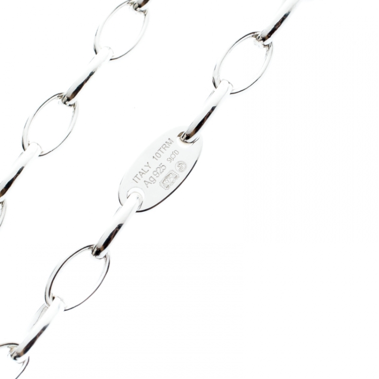 Pre Owned Montblanc Lock & Key Mother of Pearl Silver Chain Link Bracelet