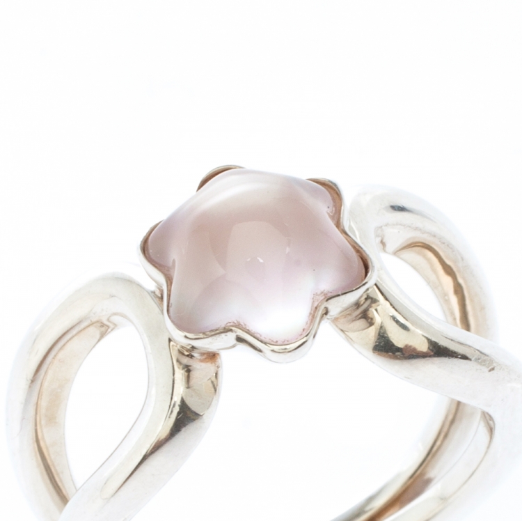 Pre Owned Montblanc Cabochon de Montblanc Rose Quartz Silver Ring Size 58