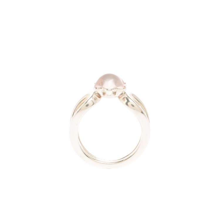 Pre Owned Montblanc Cabochon de Montblanc Rose Quartz Silver Ring Size 58
