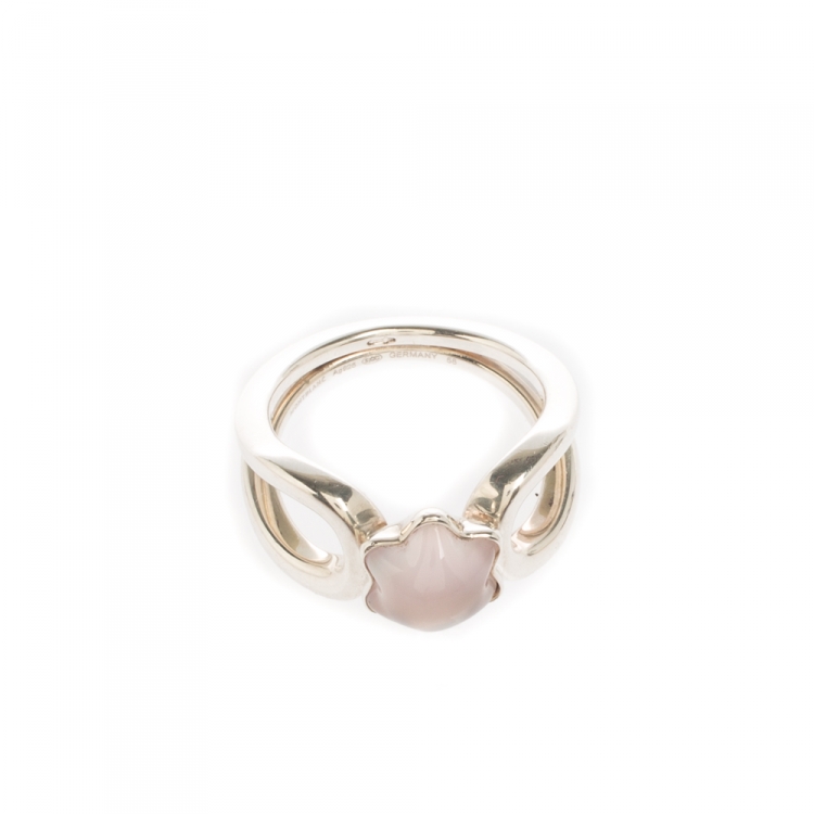 Pre Owned Montblanc Cabochon de Montblanc Rose Quartz Silver Ring Size 58