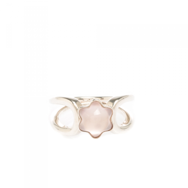 Pre Owned Montblanc Cabochon de Montblanc Rose Quartz Silver Ring Size 58