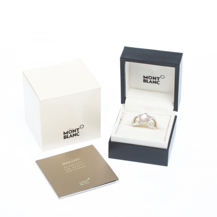 Pre Owned Montblanc Cabochon de Montblanc Rose Quartz Silver Ring Size 58