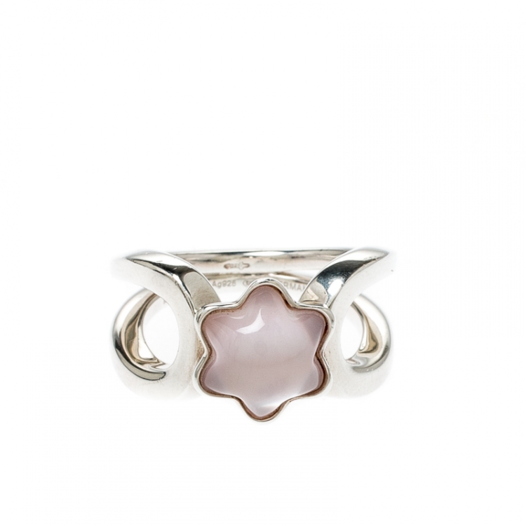 Pre Owned Montblanc Cabochon de Montblanc Rose Quartz Silver Ring Size 50