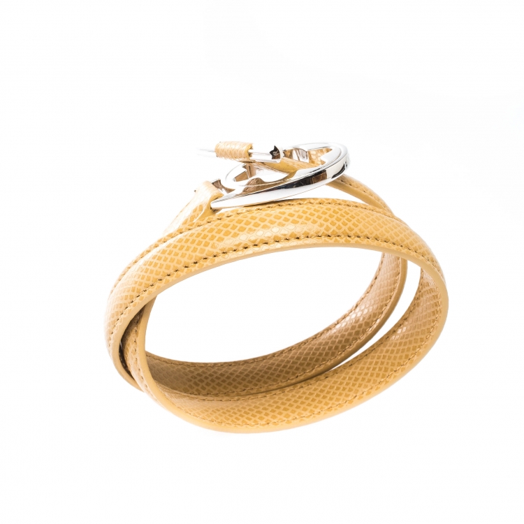 Pre Owned Montblanc Star Collection Hold Me Tight Beige Leather & Silver Wrap Around Toggle Bracelet 