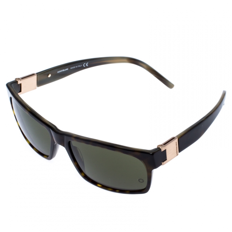 Pre Owned Montblanc Olive Green Tortoise MB 215S Rectangular Sunglasses