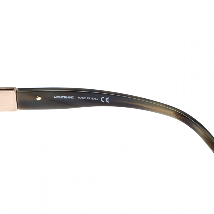 Pre Owned Montblanc Olive Green Tortoise MB 215S Rectangular Sunglasses