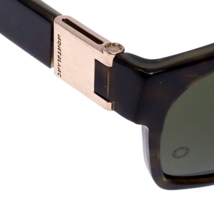 Pre Owned Montblanc Olive Green Tortoise MB 215S Rectangular Sunglasses