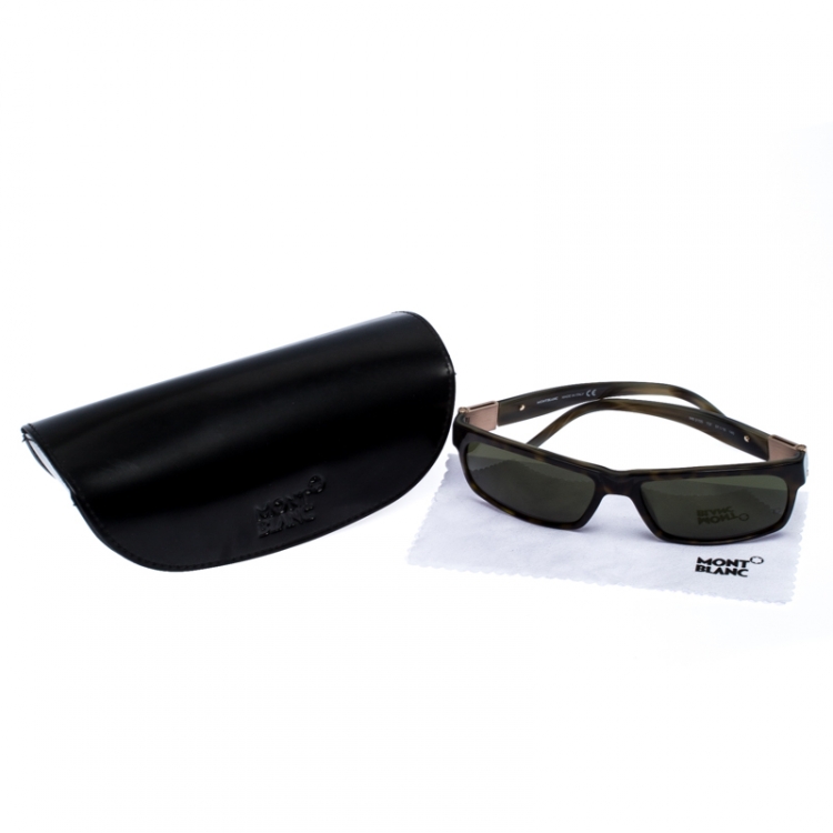 Pre Owned Montblanc Olive Green Tortoise MB 215S Rectangular Sunglasses