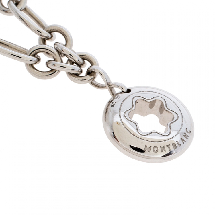 Pre Owned Montblanc Star Signet Silver Chain Link Pendant Necklace