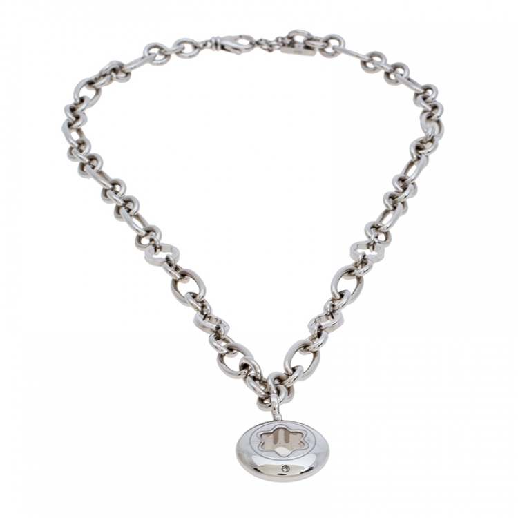 Pre Owned Montblanc Star Signet Silver Chain Link Pendant Necklace