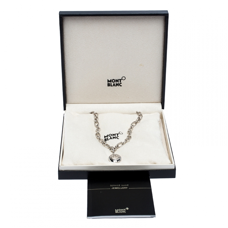 Pre Owned Montblanc Star Signet Silver Chain Link Pendant Necklace
