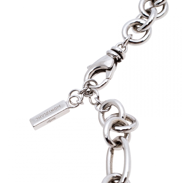 Pre Owned Montblanc Star Signet Silver Chain Link Pendant Necklace