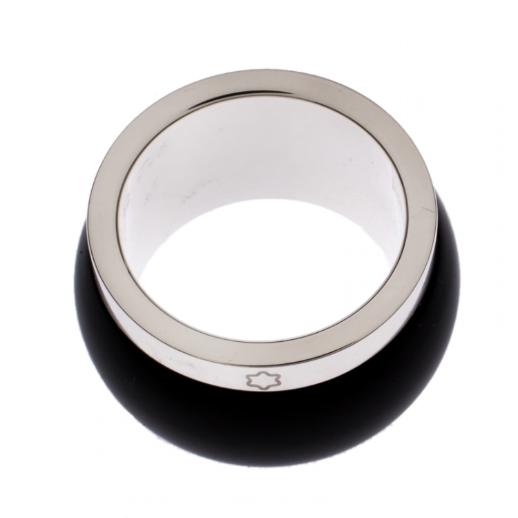 Pre Owned Montblanc Les Aimants by Charlotte Casiraghi Black Sterling Silver Ring Size EU 56