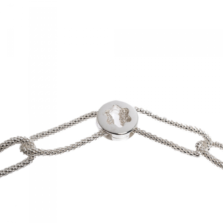 Pre Owned Montblanc Star Collection Onyx & Silver Chain Link Long Necklace