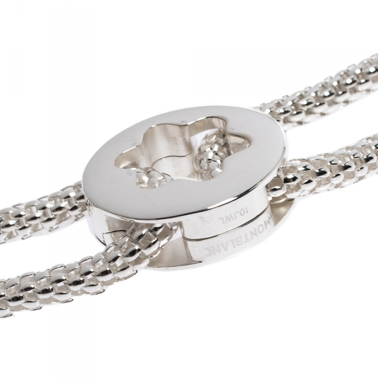 Pre Owned Montblanc Star Collection Onyx & Silver Chain Link Long Necklace