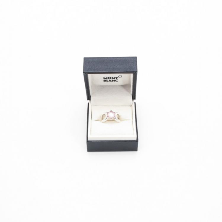 Pre Owned Montblanc Silver & Pink Quartz Cabochon de Montblanc Ring