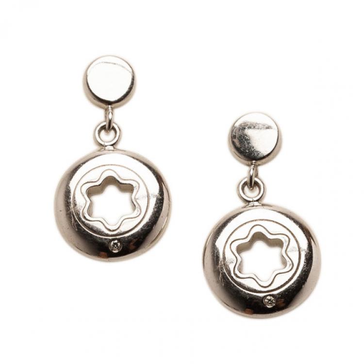 Pre Owned Montblanc Star Signet Silver 1 Diamond Earrings