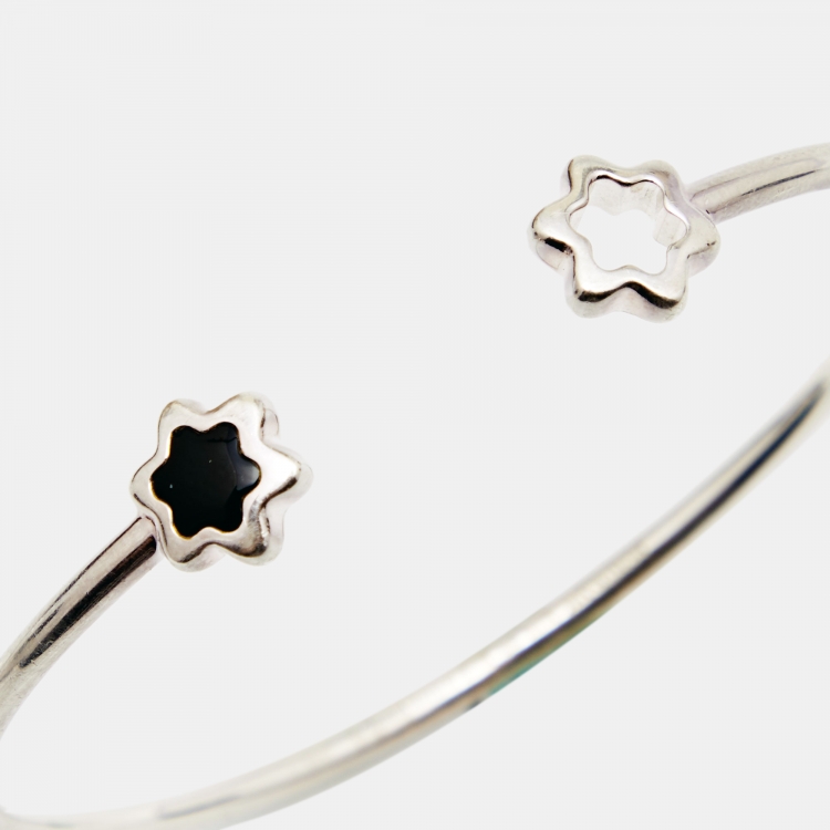Pre Owned Montblanc Star Onyx Sterling Silver Open Cuff Bracelet