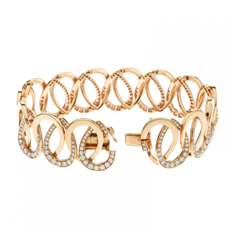 Pre Owned Montblanc Princesse Grace de Monaco Petal Intertwined Diamond 18k Rose Gold Bracelet