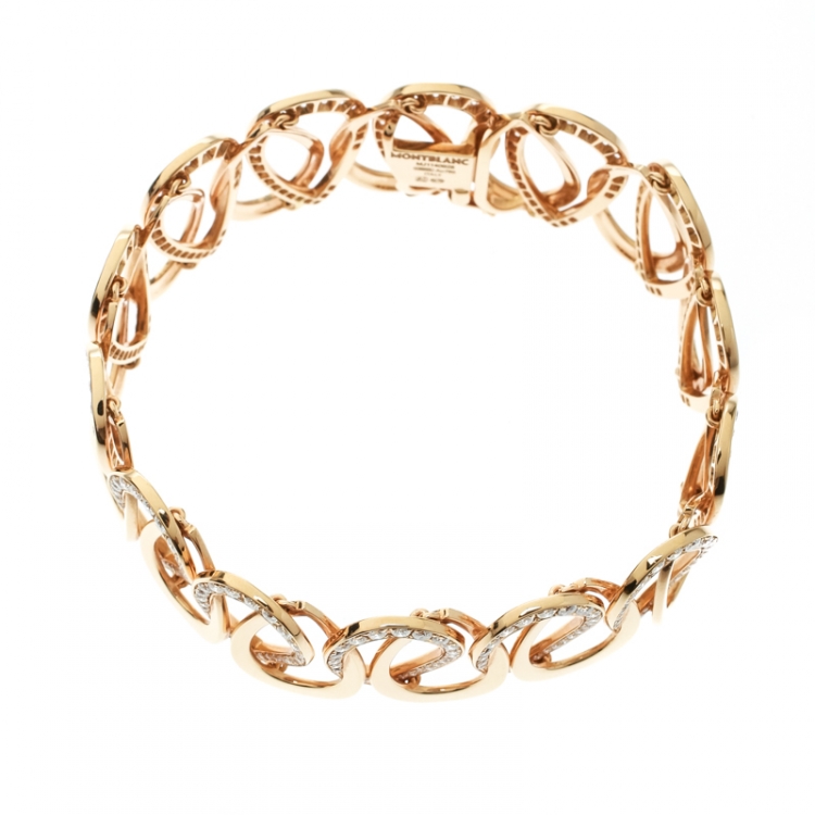 Pre Owned Montblanc Princesse Grace de Monaco Petal Intertwined Diamond 18k Rose Gold Bracelet