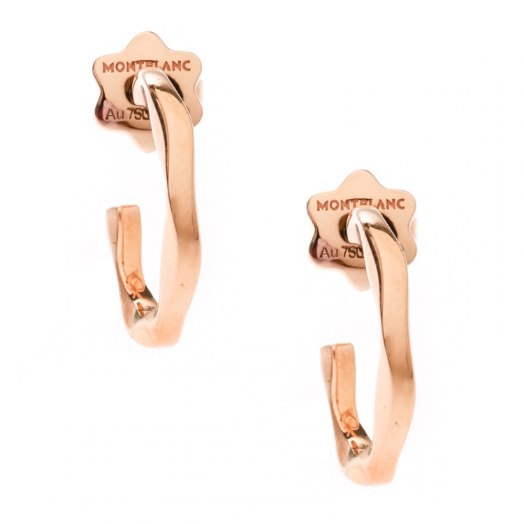 Pre Owned Montblanc Âme de Star Textured 18k Rose Gold Hoop Earrings