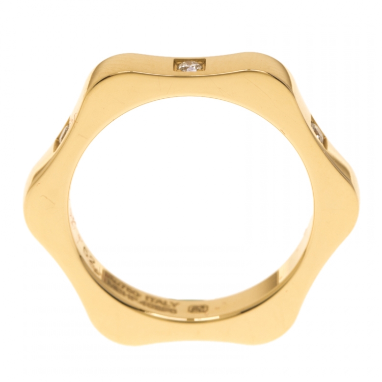 Pre Owned Montblanc 4810 Star Diamond 18k Yellow Gold Band Ring Size 52
