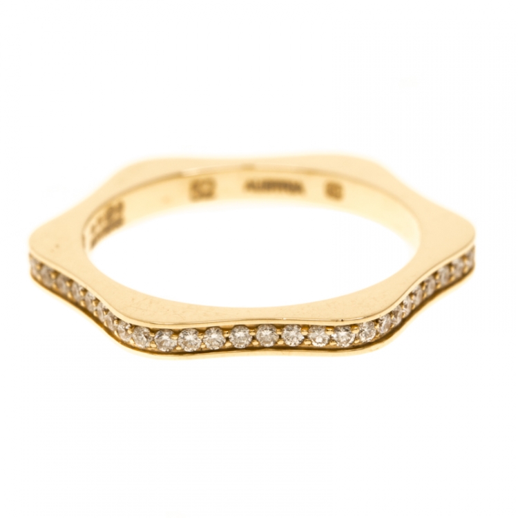 Pre Owned Montblanc 4810 Star Diamond 18k Yellow Gold Band Ring Size 52