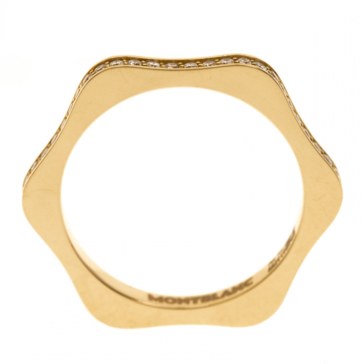 Pre Owned Montblanc 4810 Star Diamond 18k Yellow Gold Band Ring Size 52
