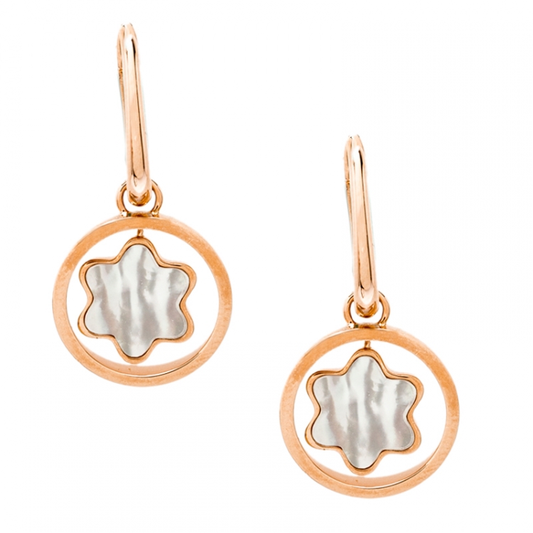 Pre Owned Montblanc Rotating Emblem Mother of Pearl 18k Rose Gold Earrings 