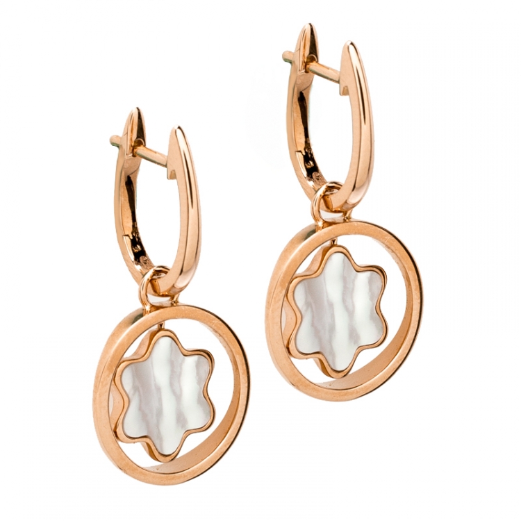 Pre Owned Montblanc Rotating Emblem Mother of Pearl 18k Rose Gold Earrings 