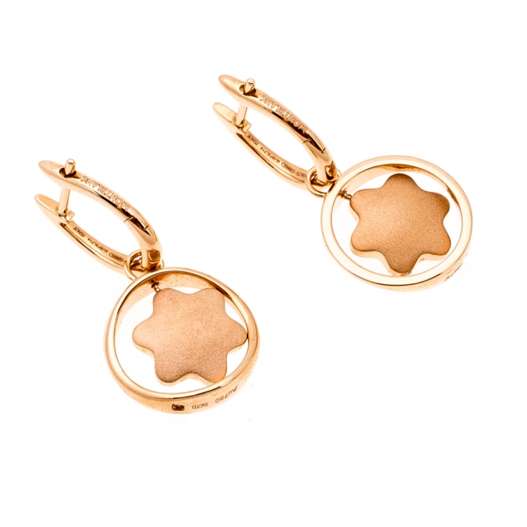 Pre Owned Montblanc Rotating Emblem Mother of Pearl 18k Rose Gold Earrings 