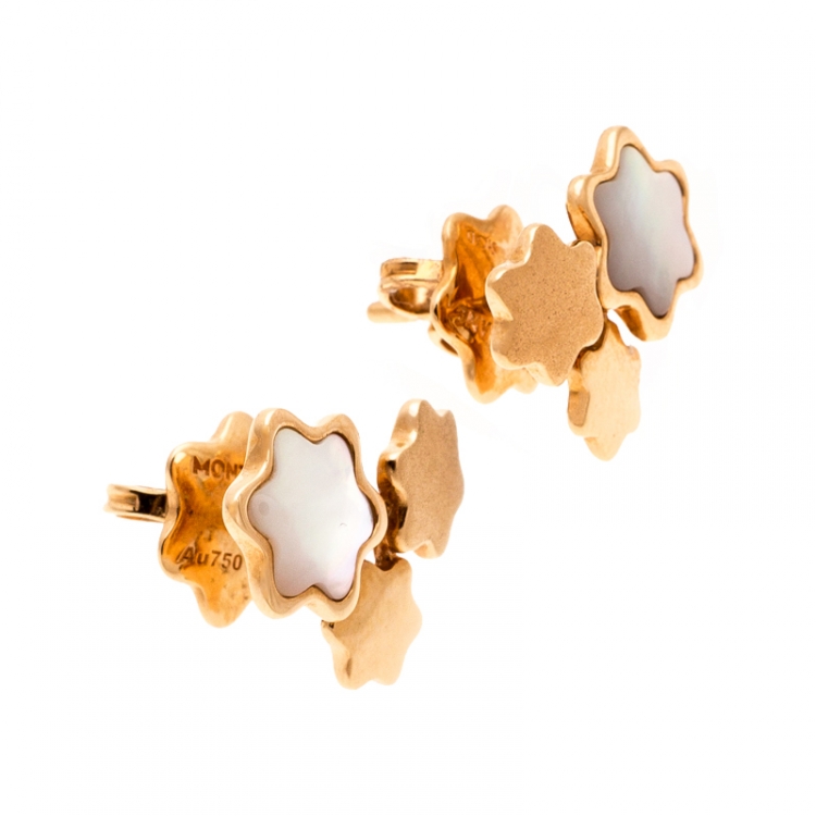 Pre Owned Montblanc Mother of Pearl 18k Rose Gold Stud Earrings 