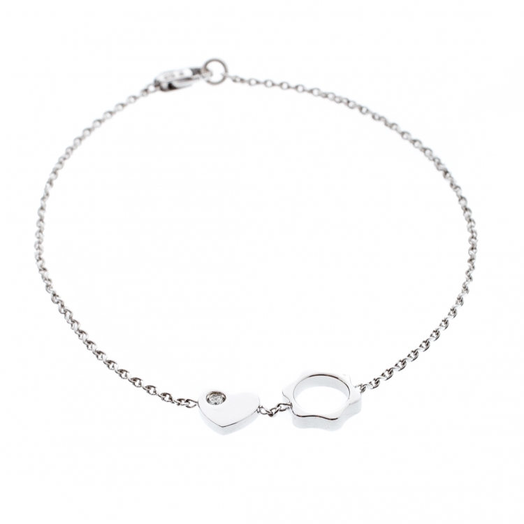 Pre Owned Montblanc Diamond 18k White Gold Heart Star Charm Bracelet