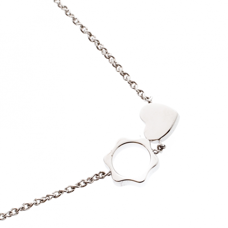 Pre Owned Montblanc Diamond 18k White Gold Heart Star Charm Bracelet