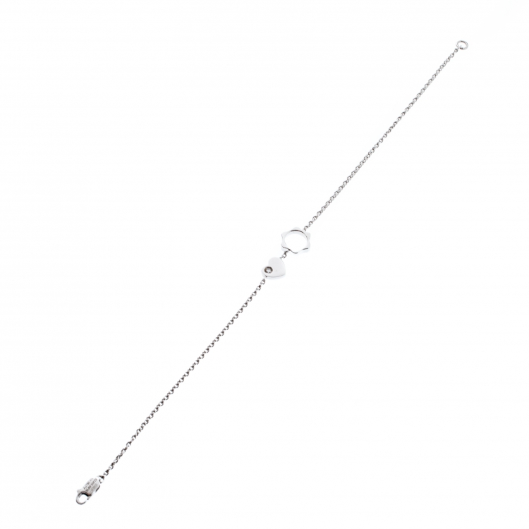 Pre Owned Montblanc Diamond 18k White Gold Heart Star Charm Bracelet